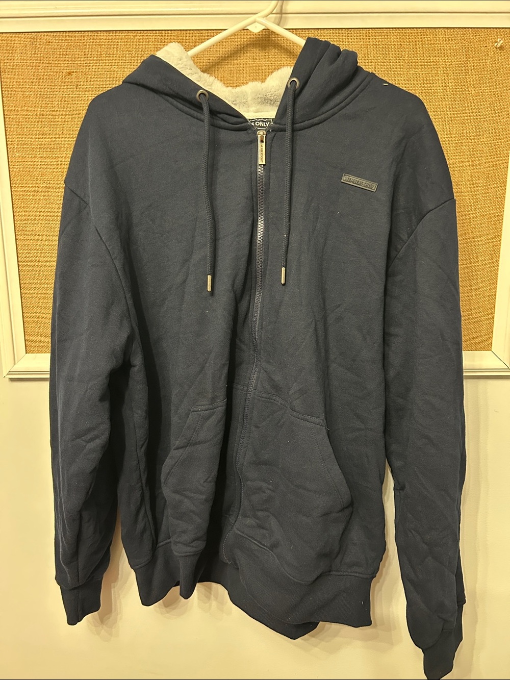 Members Only Navy Zip-Up Hoodie with Sherpa Lining